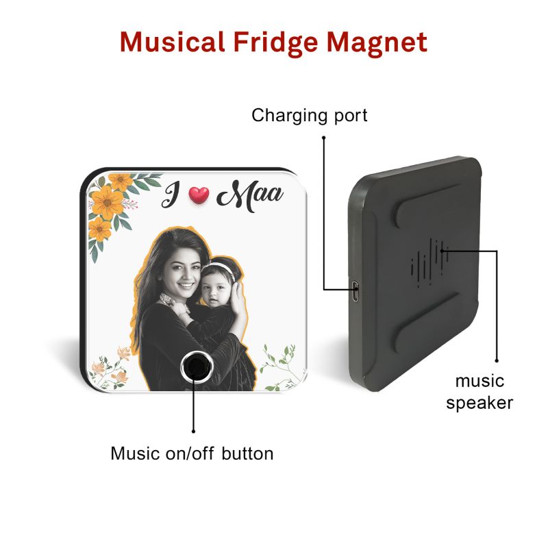 I Love Maa Musical Fridge Magnet (Custom Photo & Song)